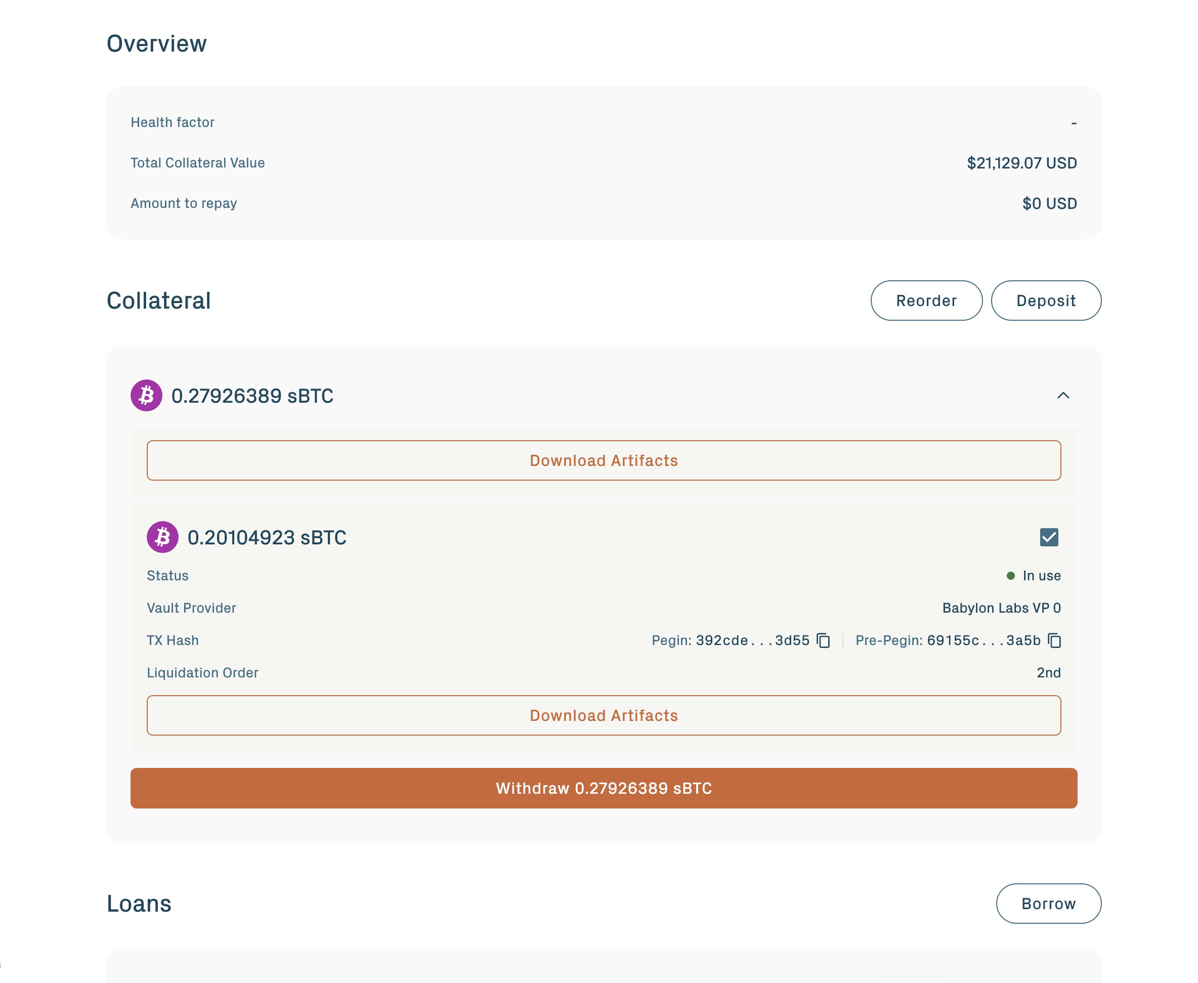 Withdraw form with a selected vault
