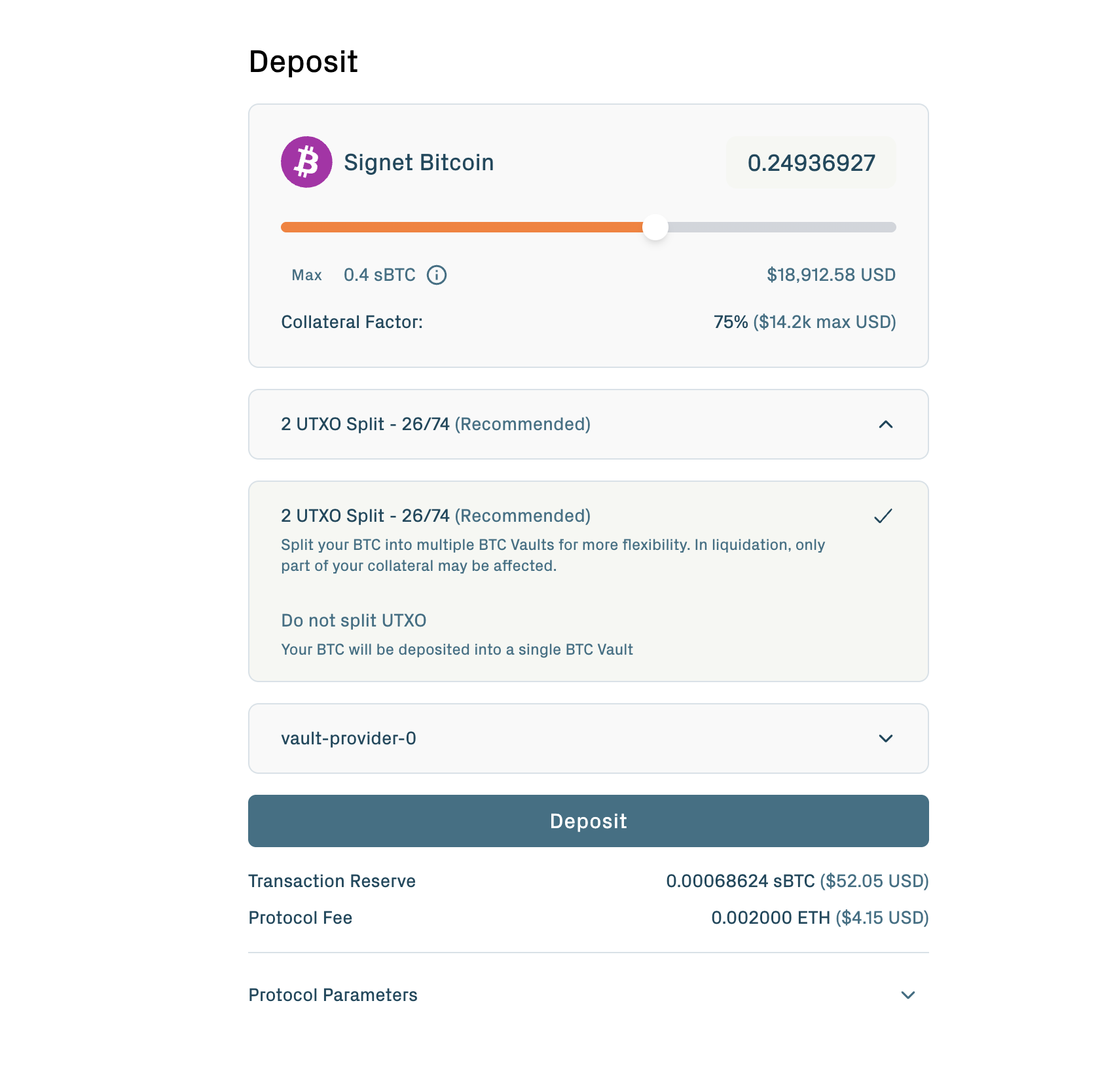 Create vault deposit form