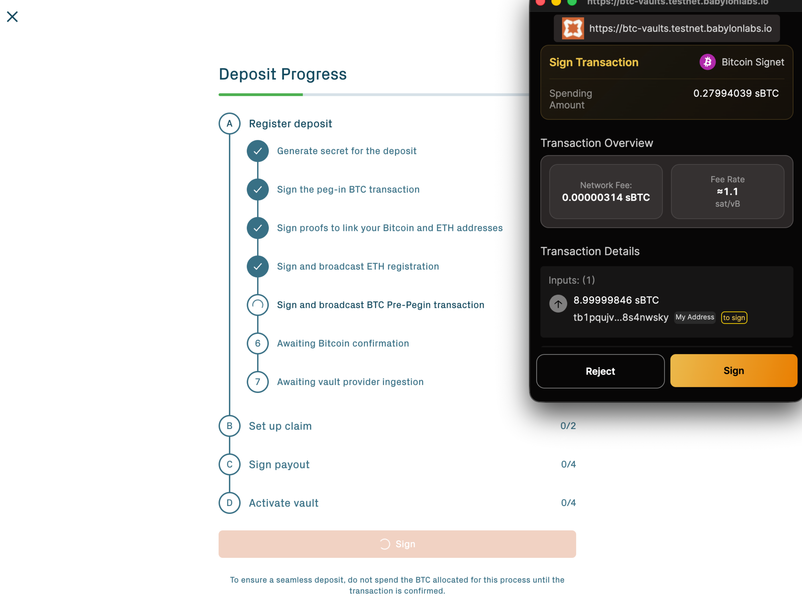 Submit Pre-PegIn transaction on Bitcoin