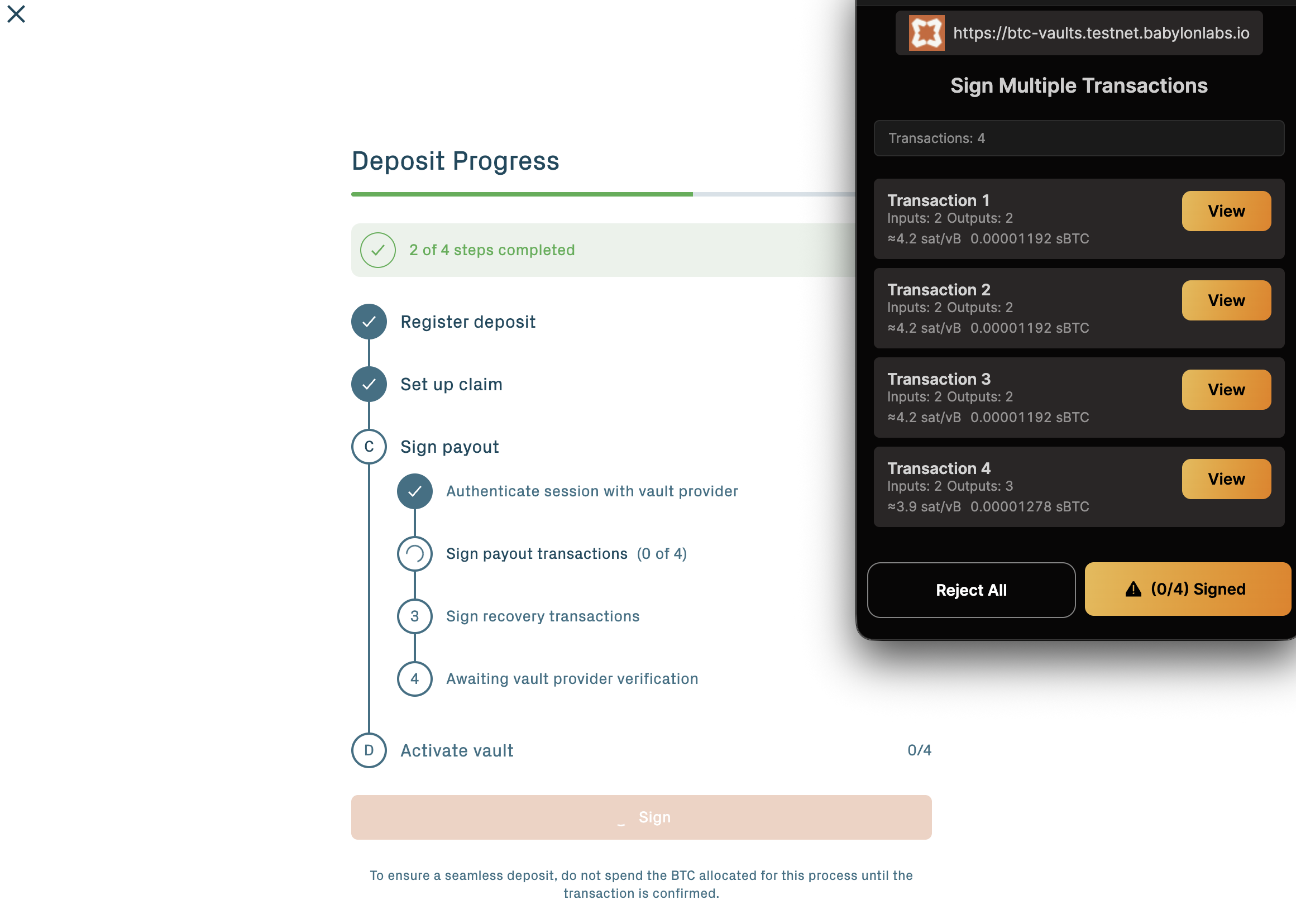 Sign Payout Transactions prompt