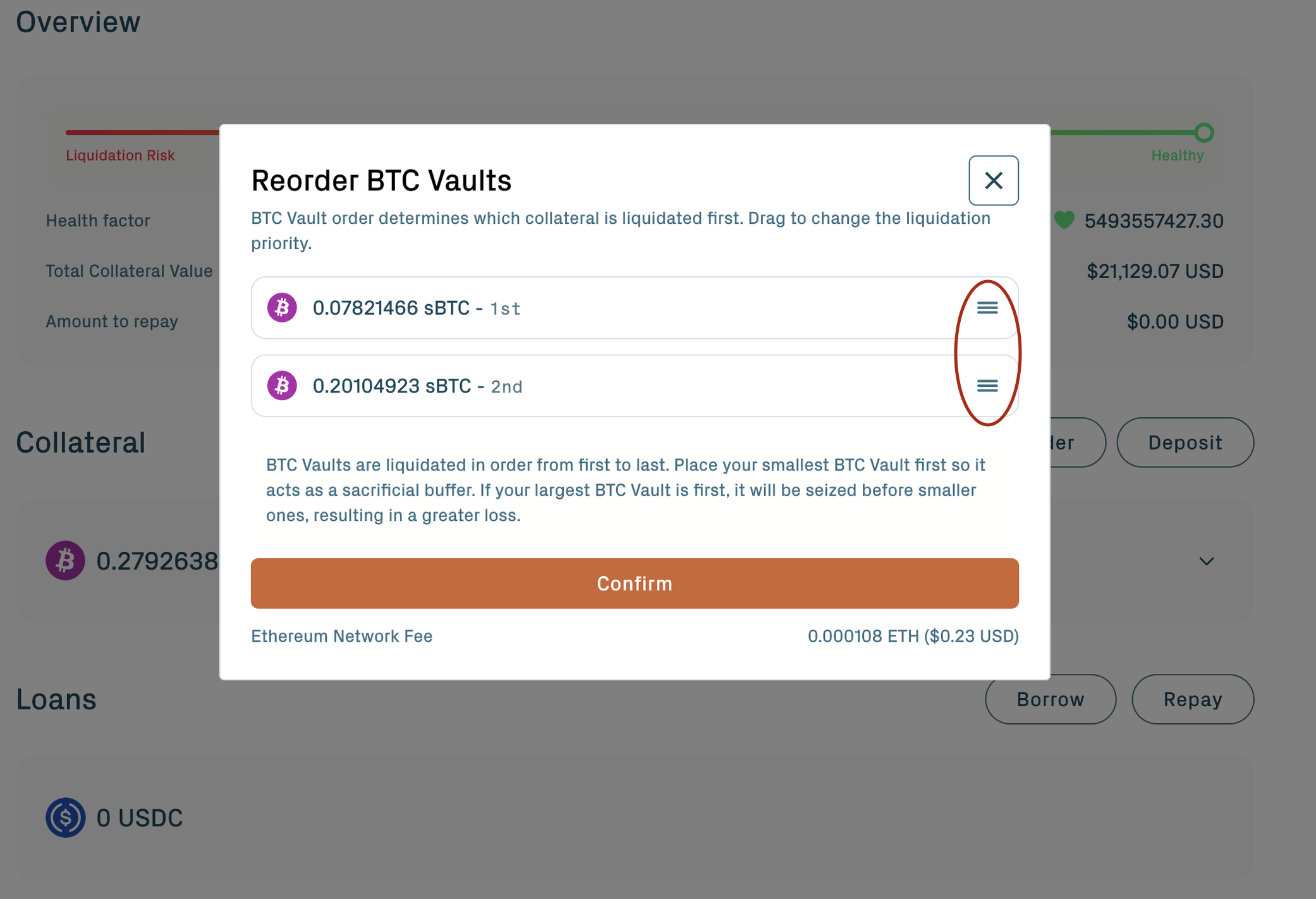 Reorder vaults view