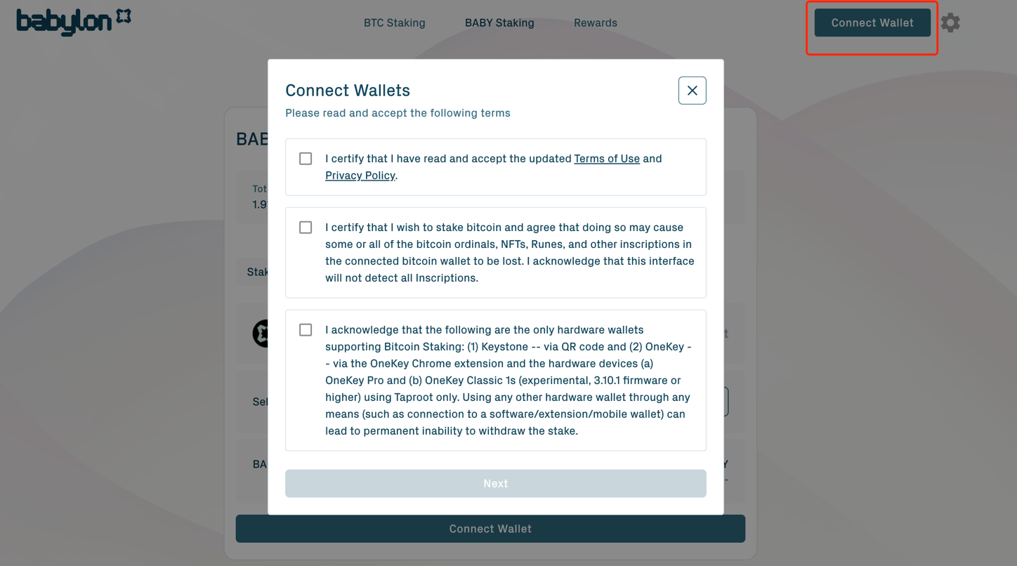 BABY Staking via Web Step 2.2