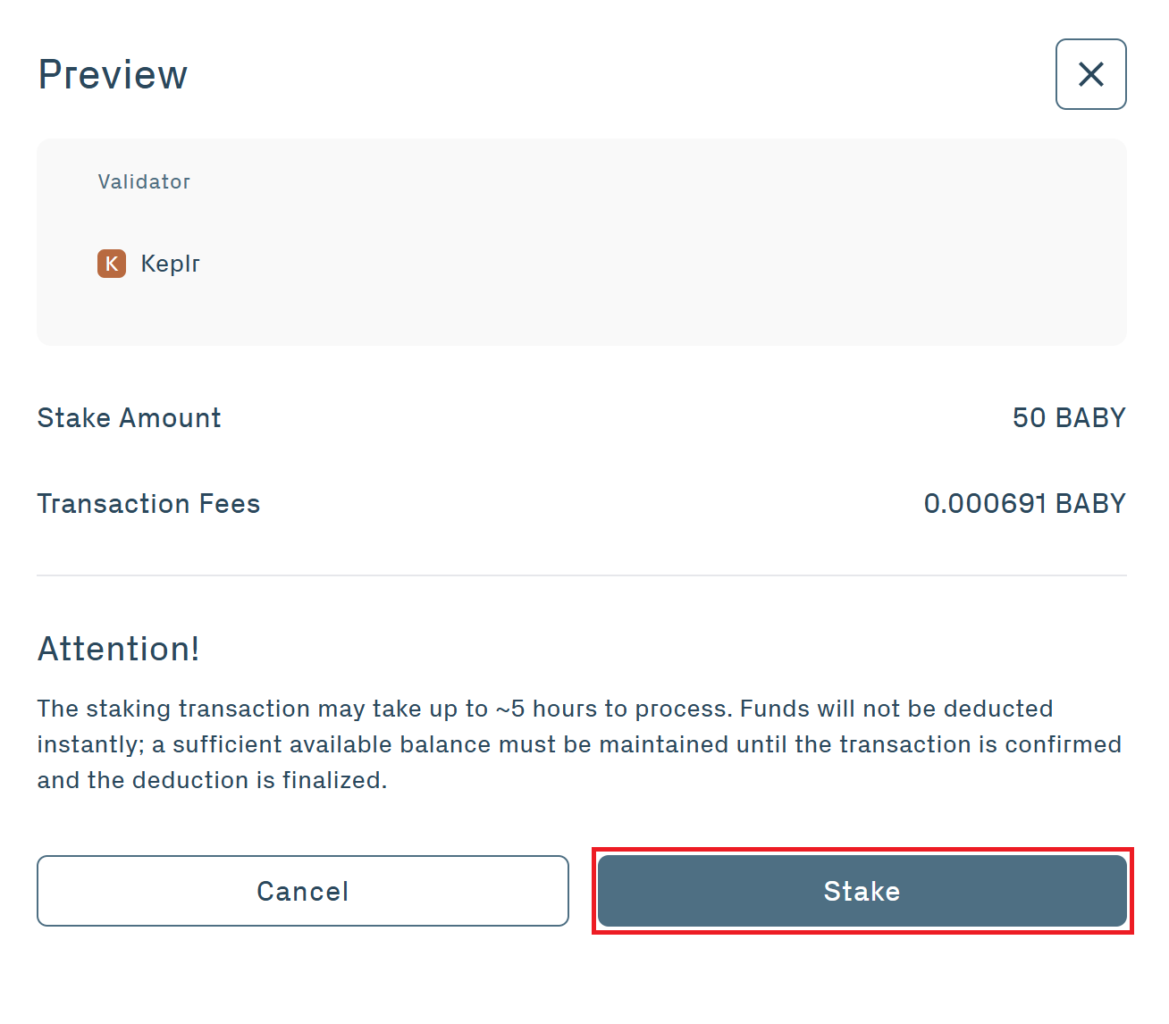 BABY Staking via Web Step 5