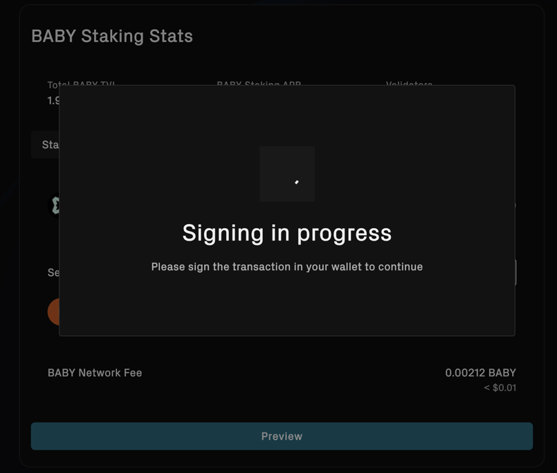 BABY Staking via Web Step 6.1