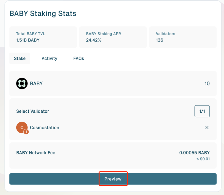 BABY Staking Preview