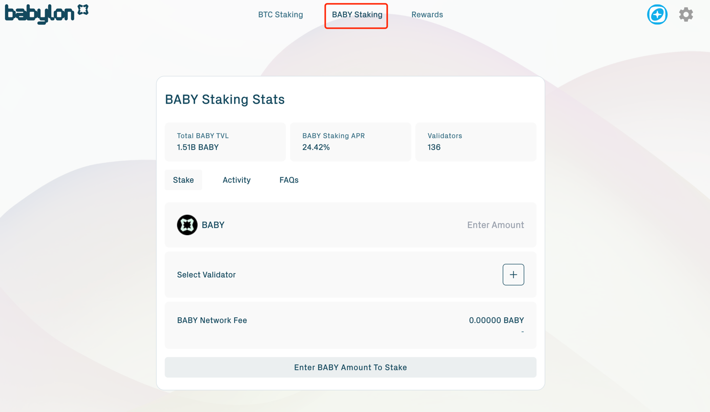 BABY Staking Section