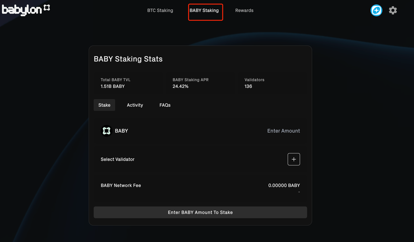 BABY Staking Section